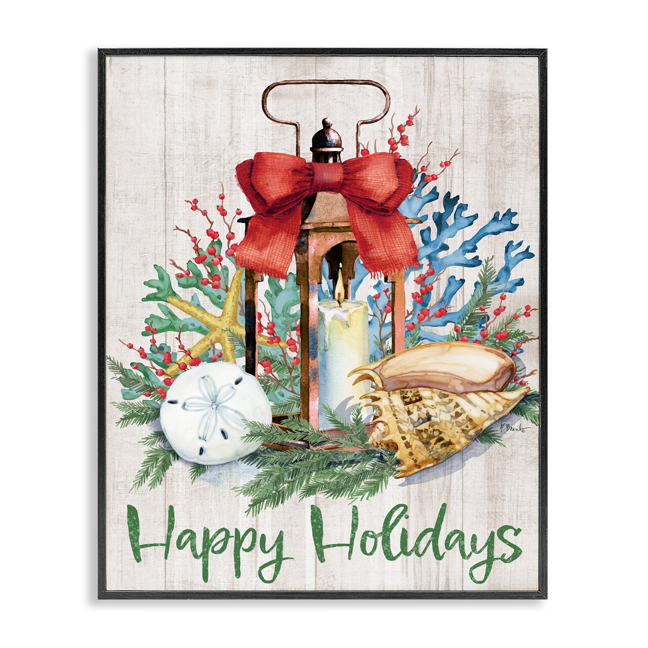 Stupell Industries Happy Holidays Nautical Lantern Framed Giclee Wall Art Design by Paul Brent